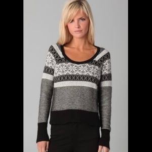 C&C Back Button Up Black and White Jewel neck line Fair Isle cashmere Sw…